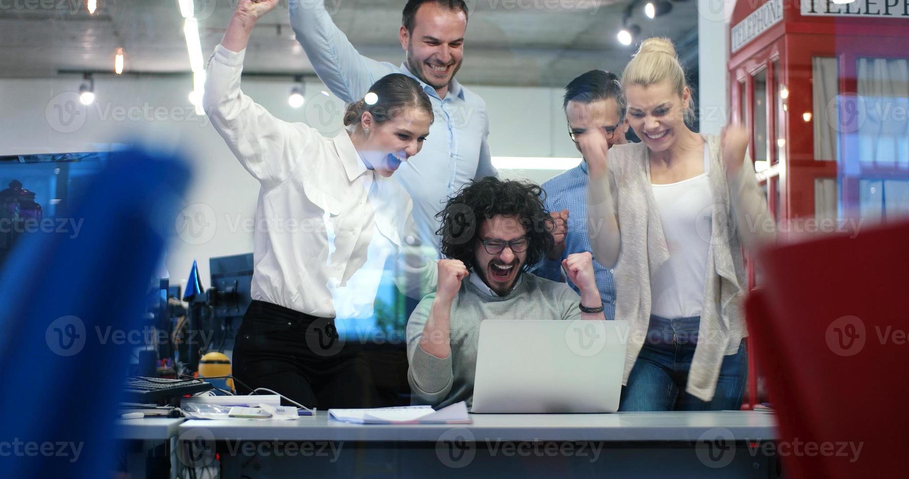 Startup Business Team At A Meeting at modern office building photo