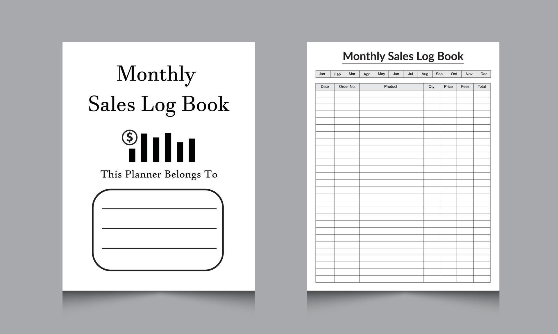 Sales logbook template. Monthly sales tracker notebook journal. Daily