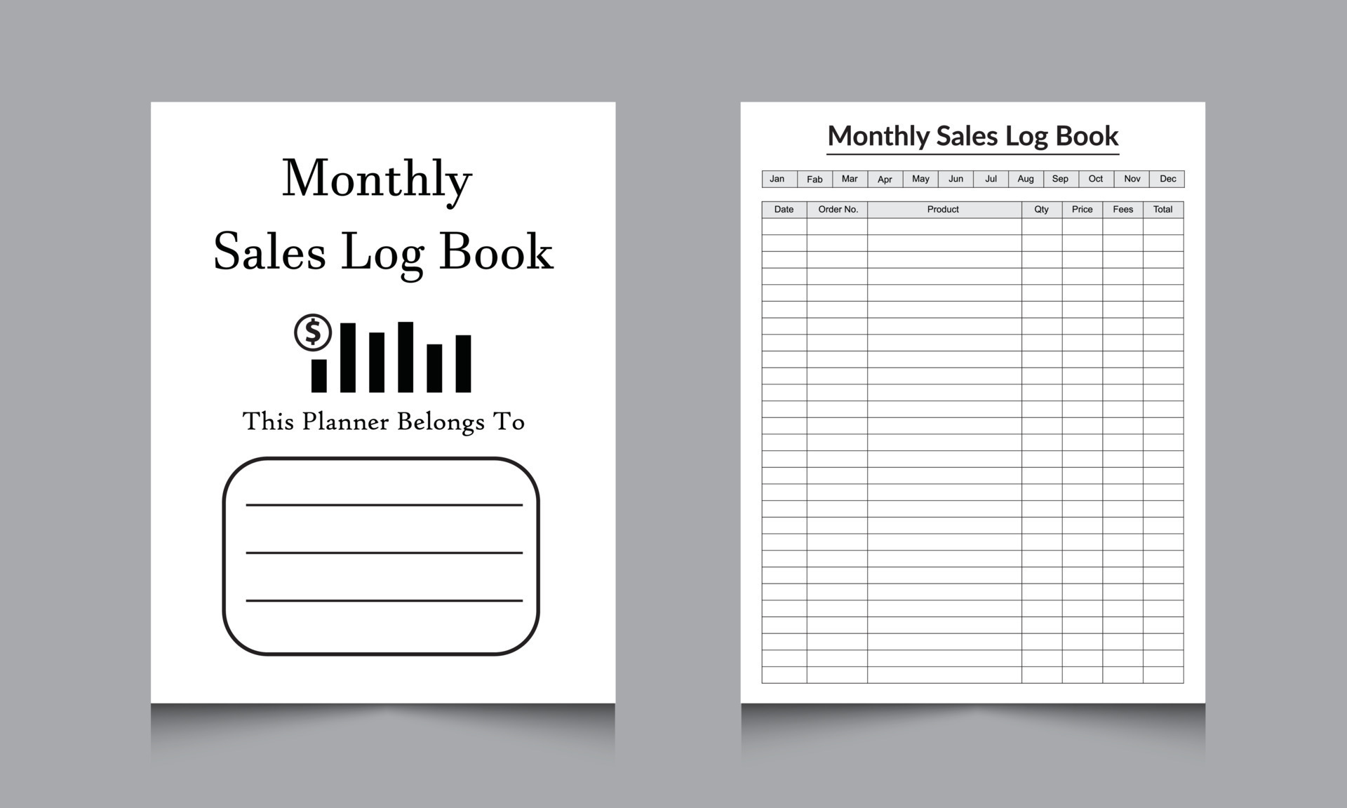 Sales logbook template. Monthly sales tracker notebook journal. Daily