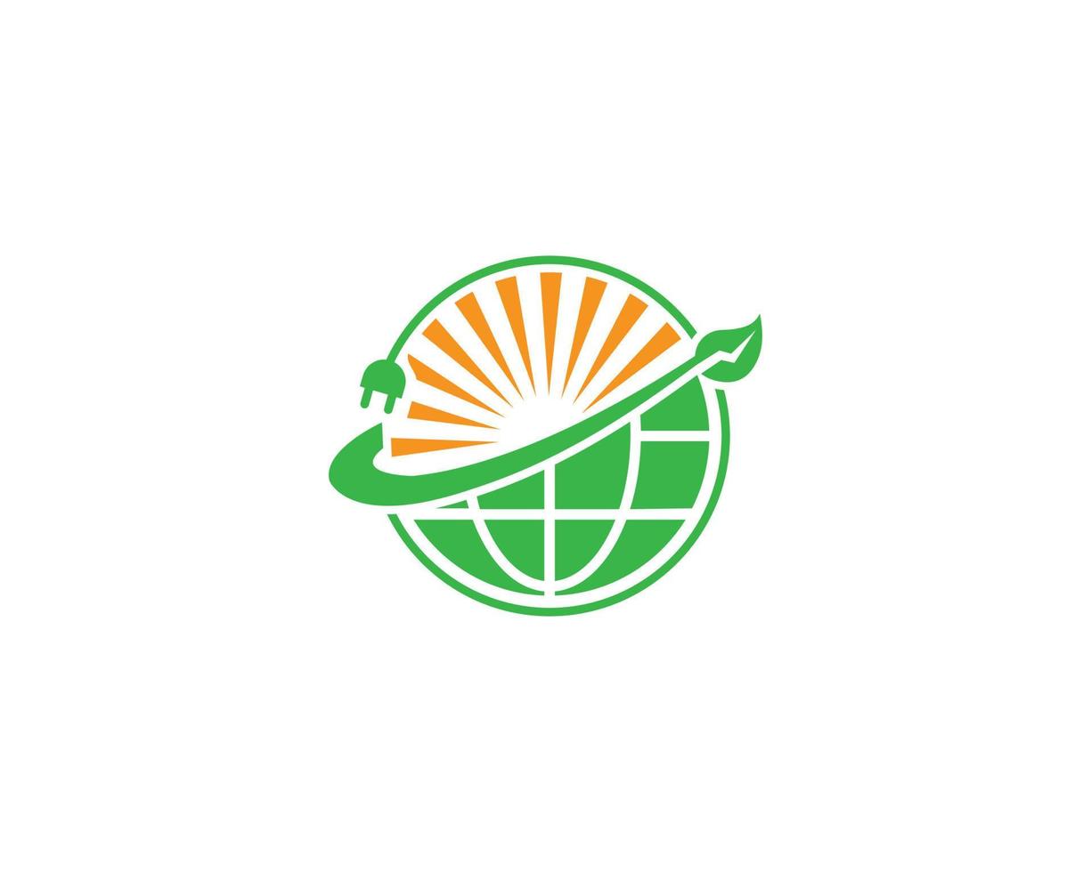 Naturel Tech Sun Solar Energy Logo Design With Plug Symbol Vector Template.