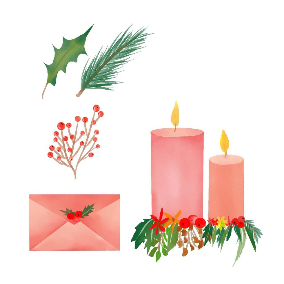 conjunto de imágenes prediseñadas de acuarela de navidad dibujada a mano vector