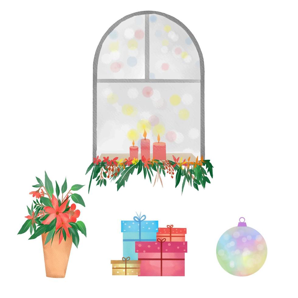 hand drawn christmas watercolor clipart set vector