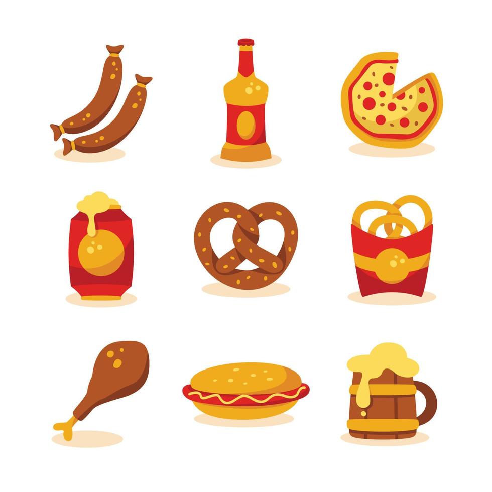 conjunto de iconos de comida y bebida en oktoberfest vector