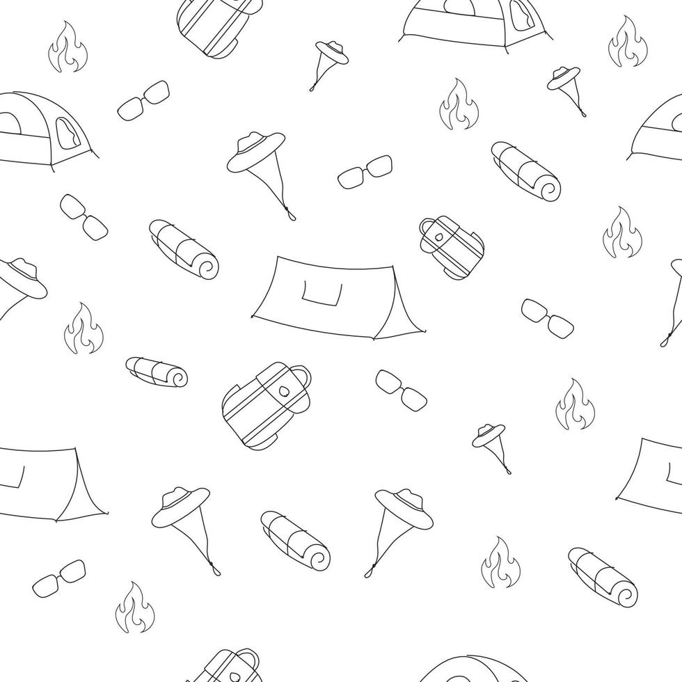 Hand drawn camping seamless pattern. Seamless pattern with Outdoors Activity, Travel Tourism, Hiking. vector