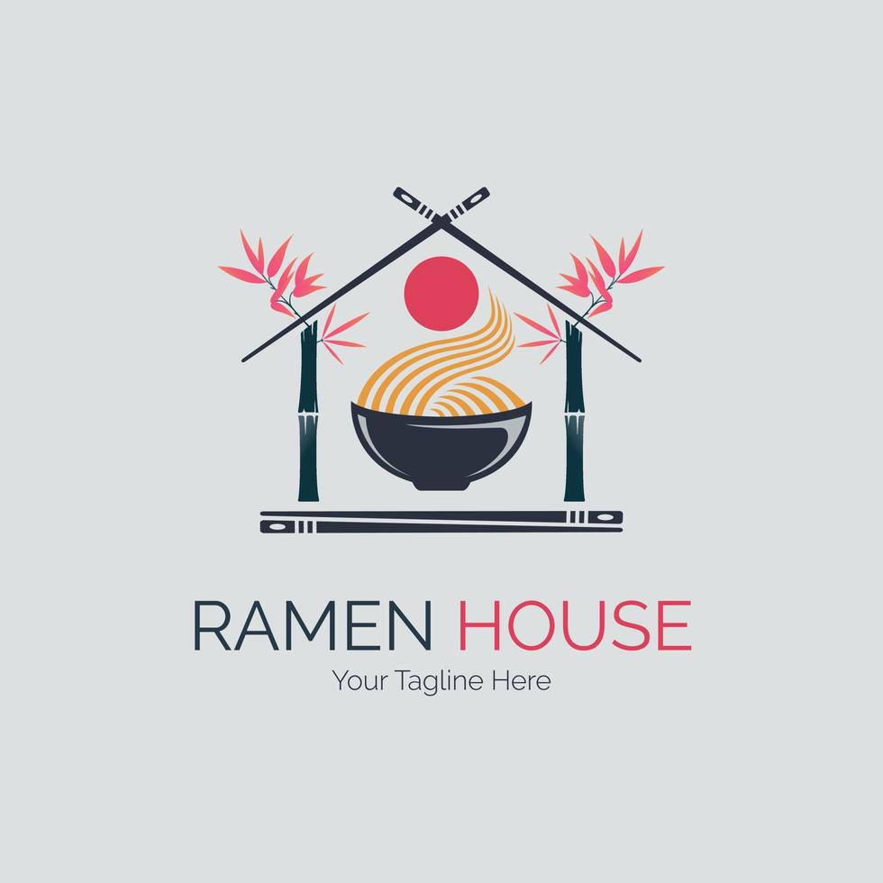 ramen house noodle bamboo chopsticks logo design template for brand restaurant or company and other vector