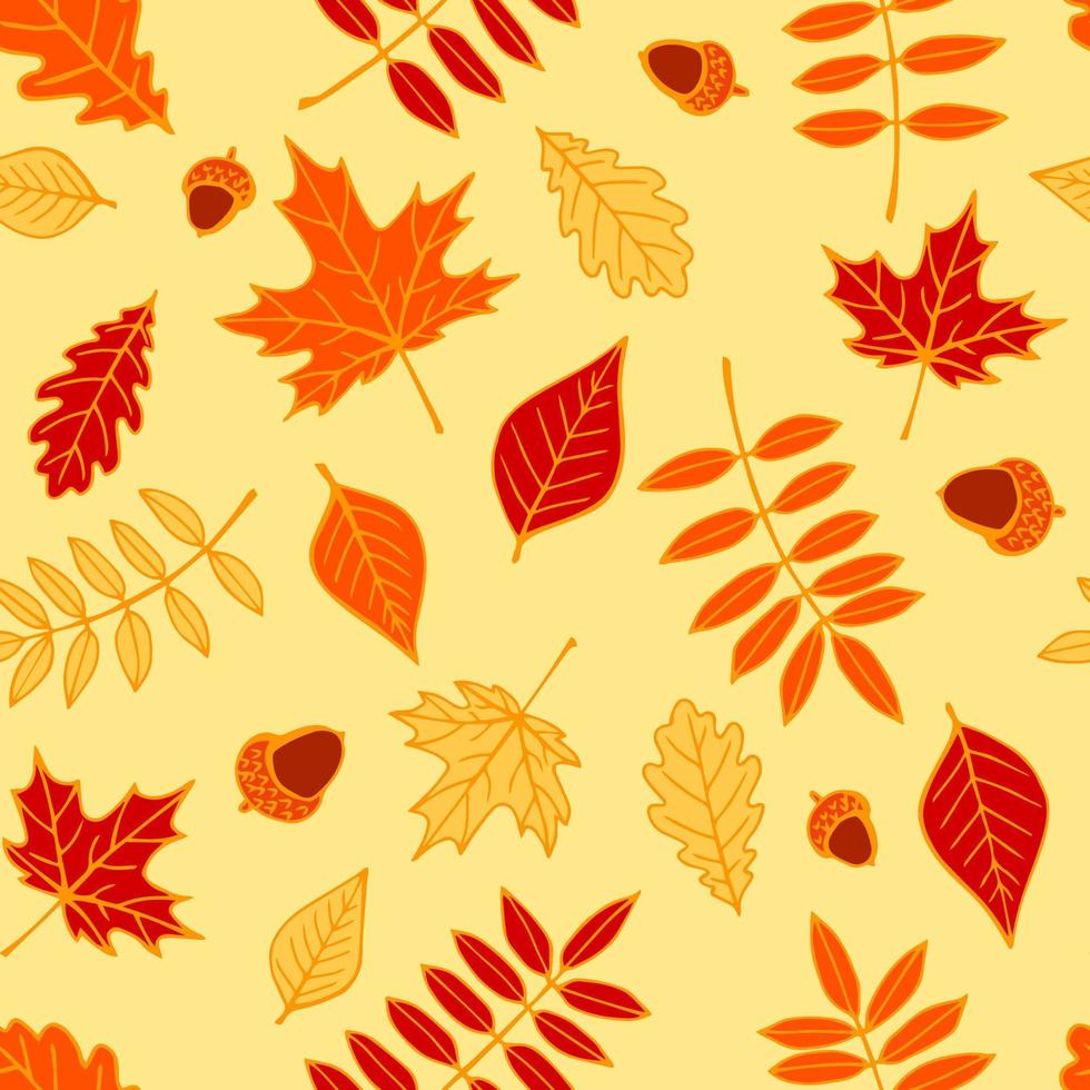 Seamless pattern with autumn leaves. Hand drawn vector illustration.