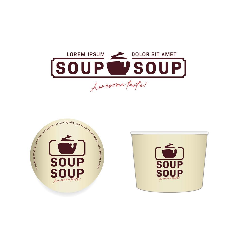 Hot soup bowl logo icon set with paper bowl mockup design in vector
