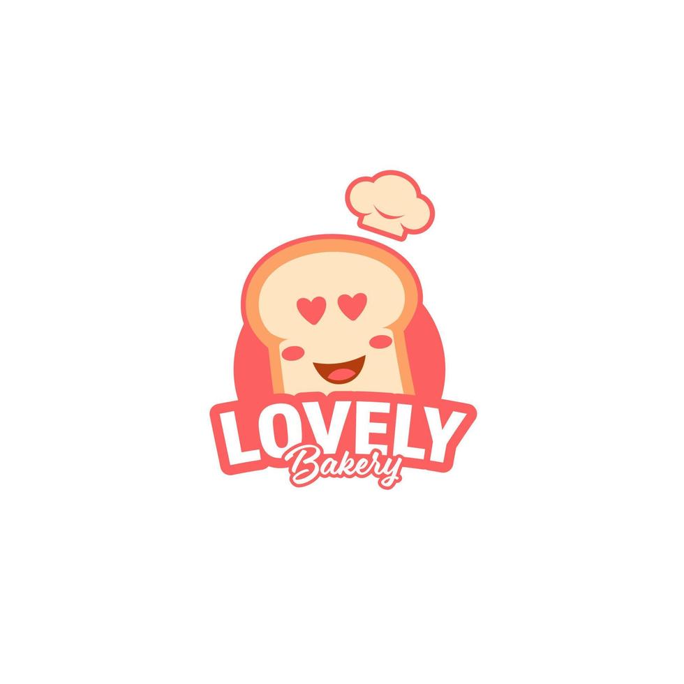 Lovely bakery logo with cute sweet bread icon mascot character wear chef hat vector