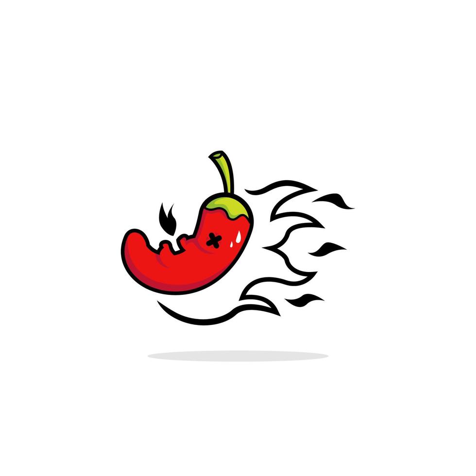 Super hot spicy chilli pepper mascot logo character icon illustration with flame fire burning cartoon style vector