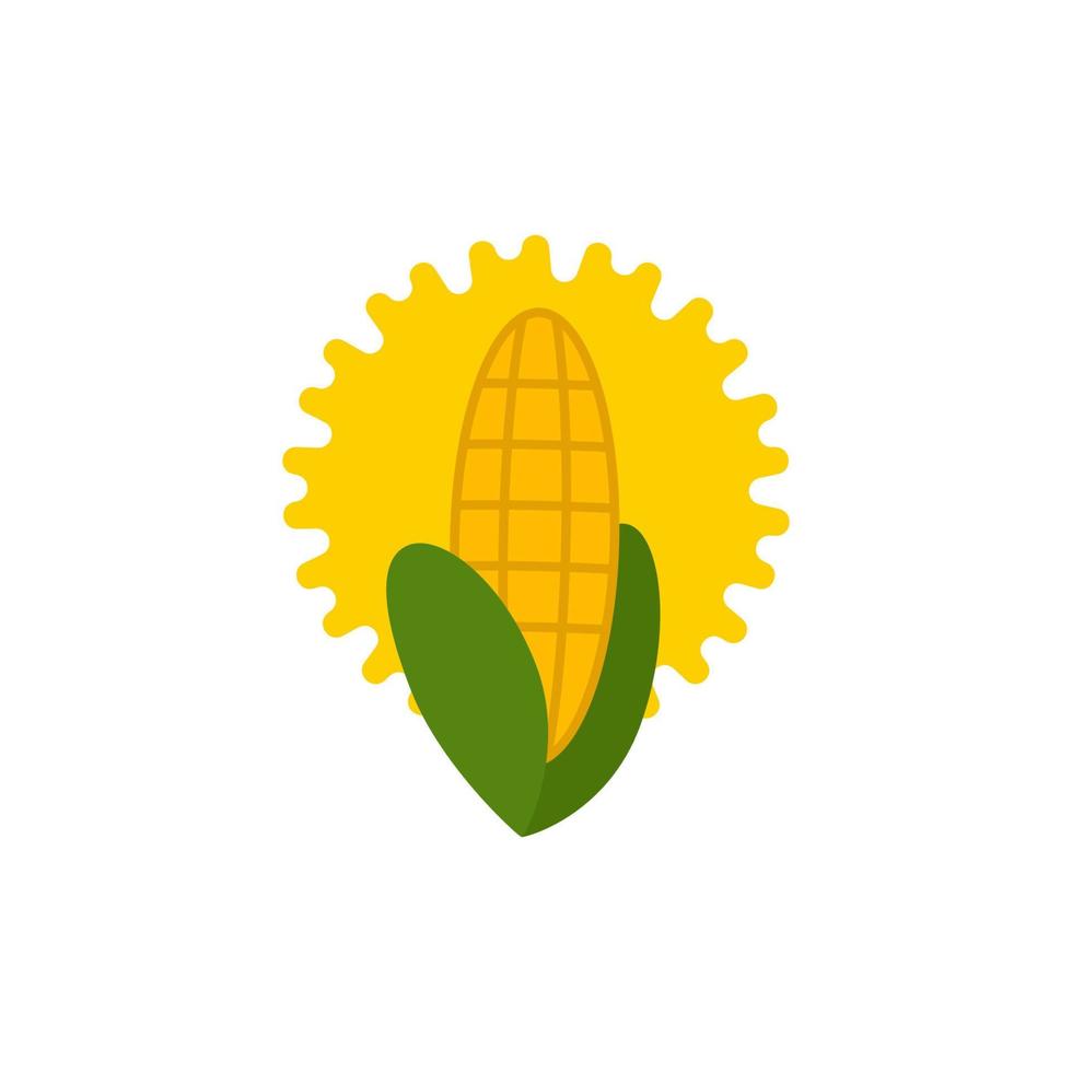 Corn and sun logo icon cartoon illustration vector