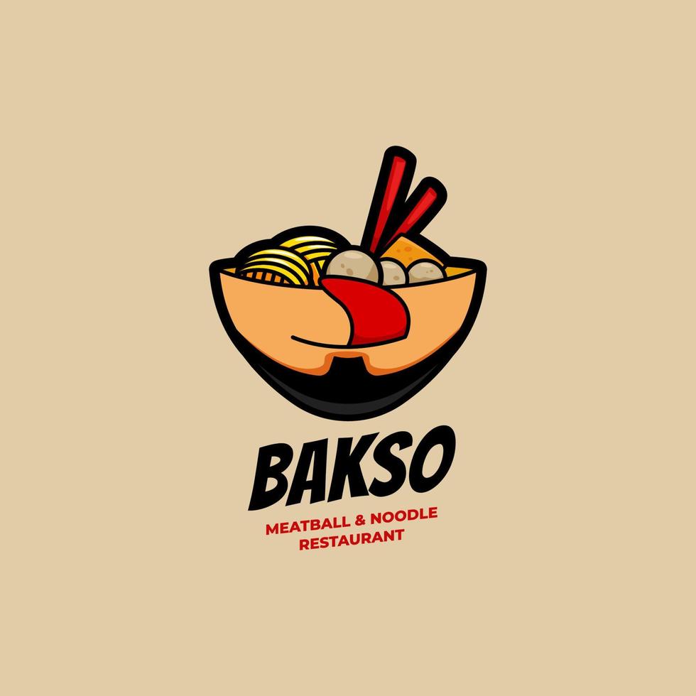 delicioso tazón de restaurante de albóndigas y fideos bakso con ilustración de icono de símbolo de logotipo de cara vector