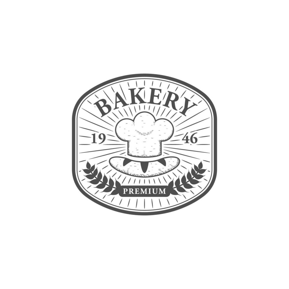 Vintage bakery chef emblem logo symbol hand drawing illustration vector