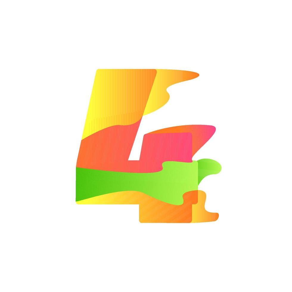 Number 4 character in fluid art style gradient illustration icon vector