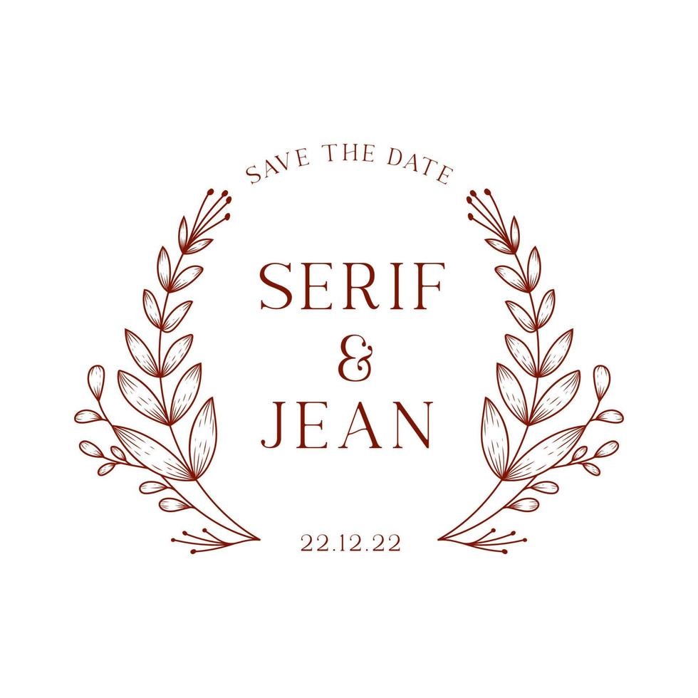 Rustic flower laurel wreath for wedding initial frame logo vector