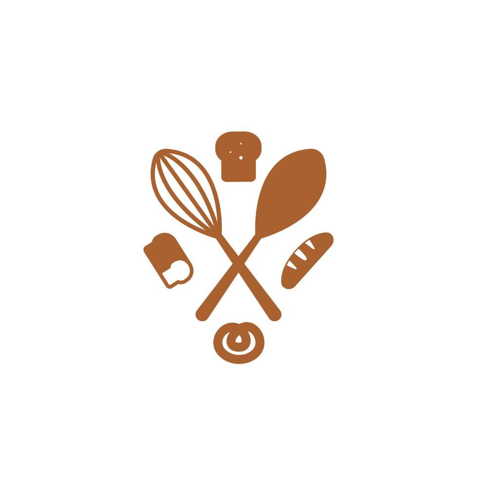 símbolo del logotipo de la placa de panadería con agitación cruzada en el medio y elementos de pan vector