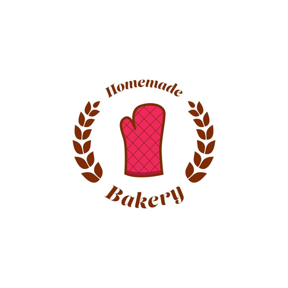 Homemade bakery shop store logo symbol badge with oven glove icon vector
