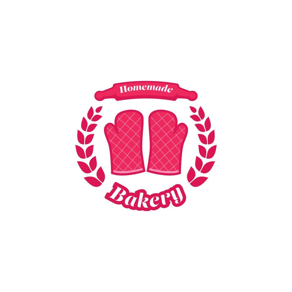 Homemade bakery store badge logo with pink oven glove icon symbol vector illustration