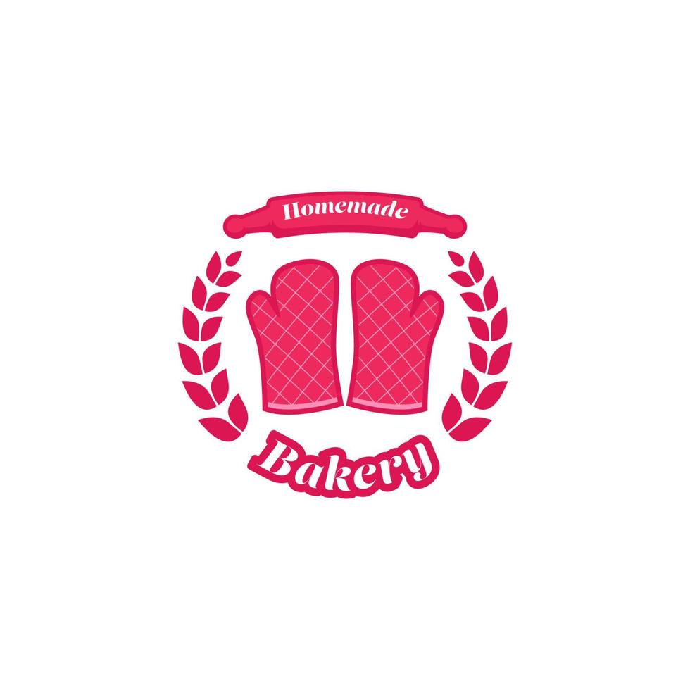 Homemade bakery store badge logo with pink oven glove icon symbol vector illustration