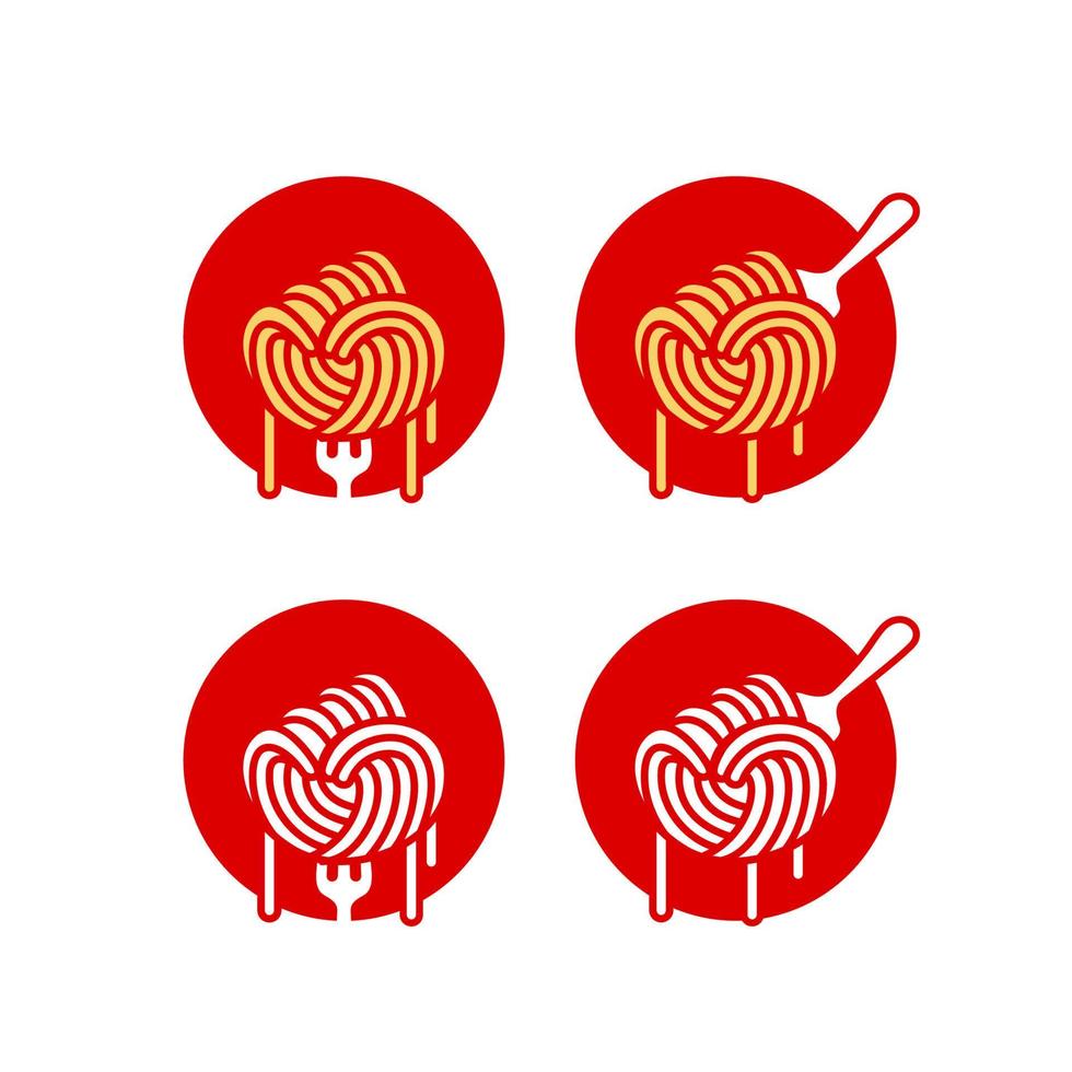 Spaghetti fist pasta ramen noodle logo icon set in hand punch fist shape symbol of freedom power fighter spirit vector