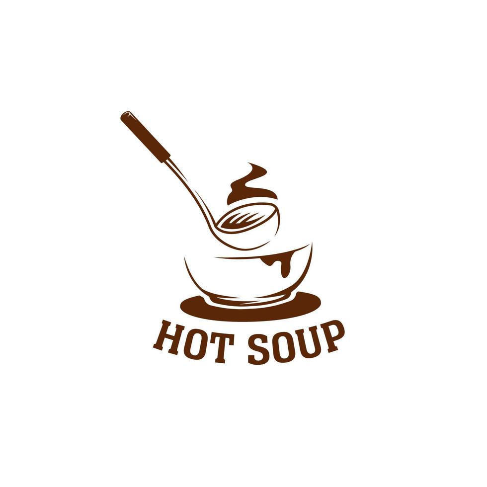 símbolo de icono de logotipo de tazón grande de sopa caliente con ilustración de vector de paleta de cucharón de sopa soto