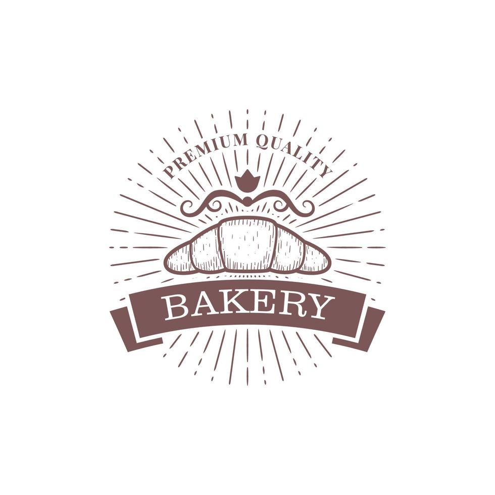 Premium Quality Croissant Bakery logo badge Victoria vintage hand drawing style vector