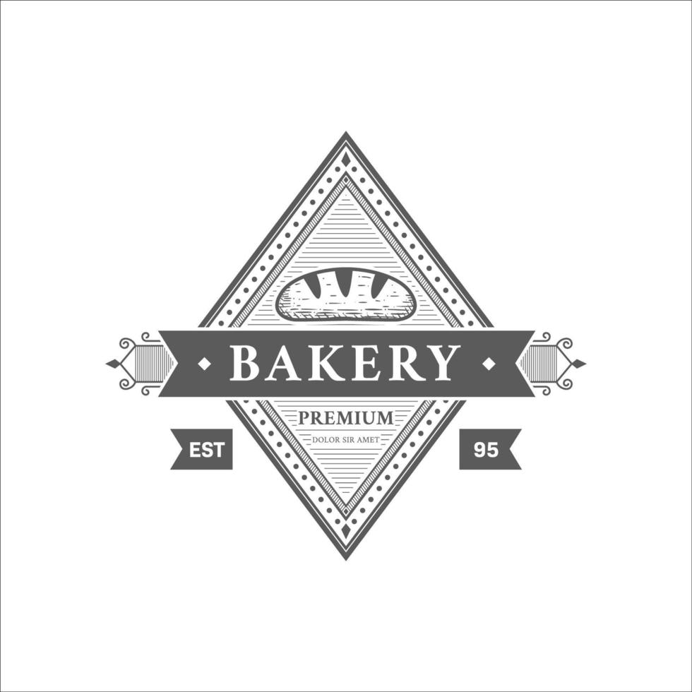 Vintage baguette bread bakery logo hand drawing victorian style badge vector