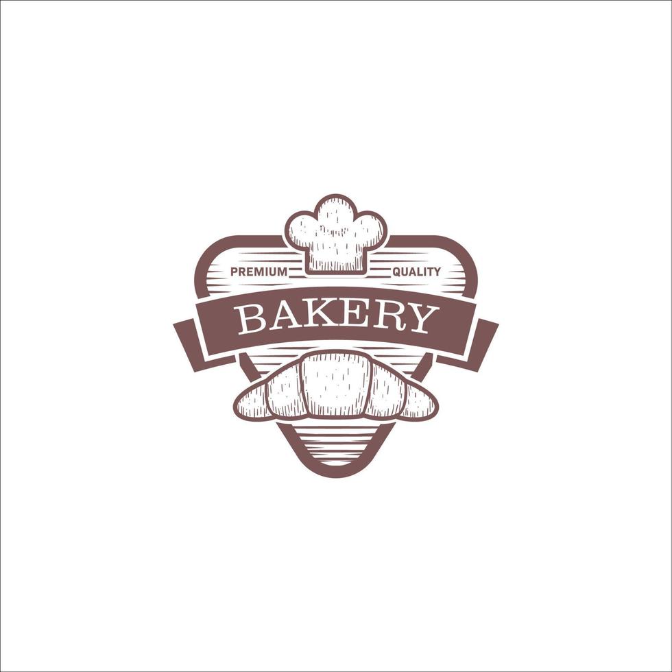 hand drawing croissant bakery badge logo emblem insignia vintage style icon vector