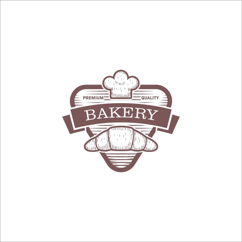 dibujo a mano croissant panadería insignia logo emblema insignia icono de estilo vintage vector