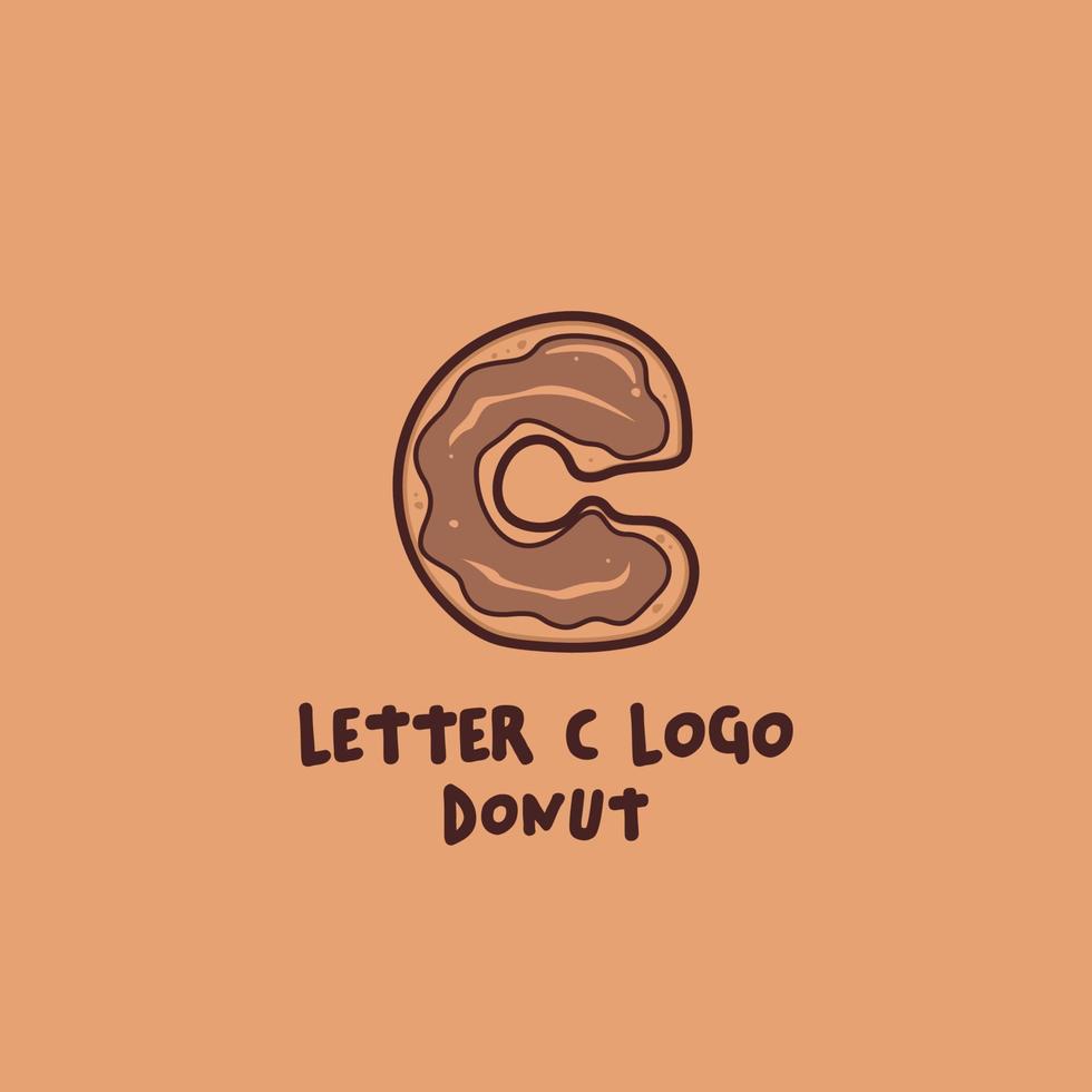 Letter C Donut doughnut logo, food and beverage symbol icon in cartoon playful fun style doodle vector