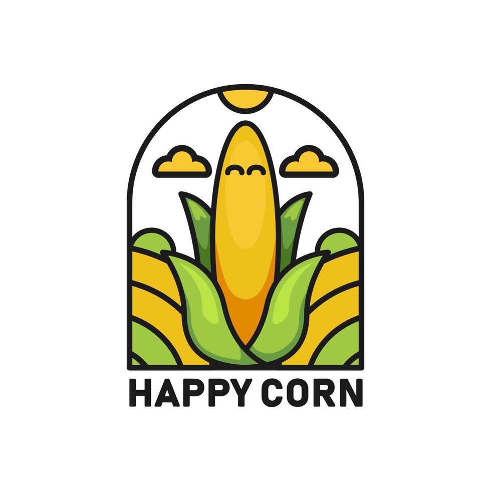 ilustración de emblema de insignia de logotipo de granja de maíz feliz vector