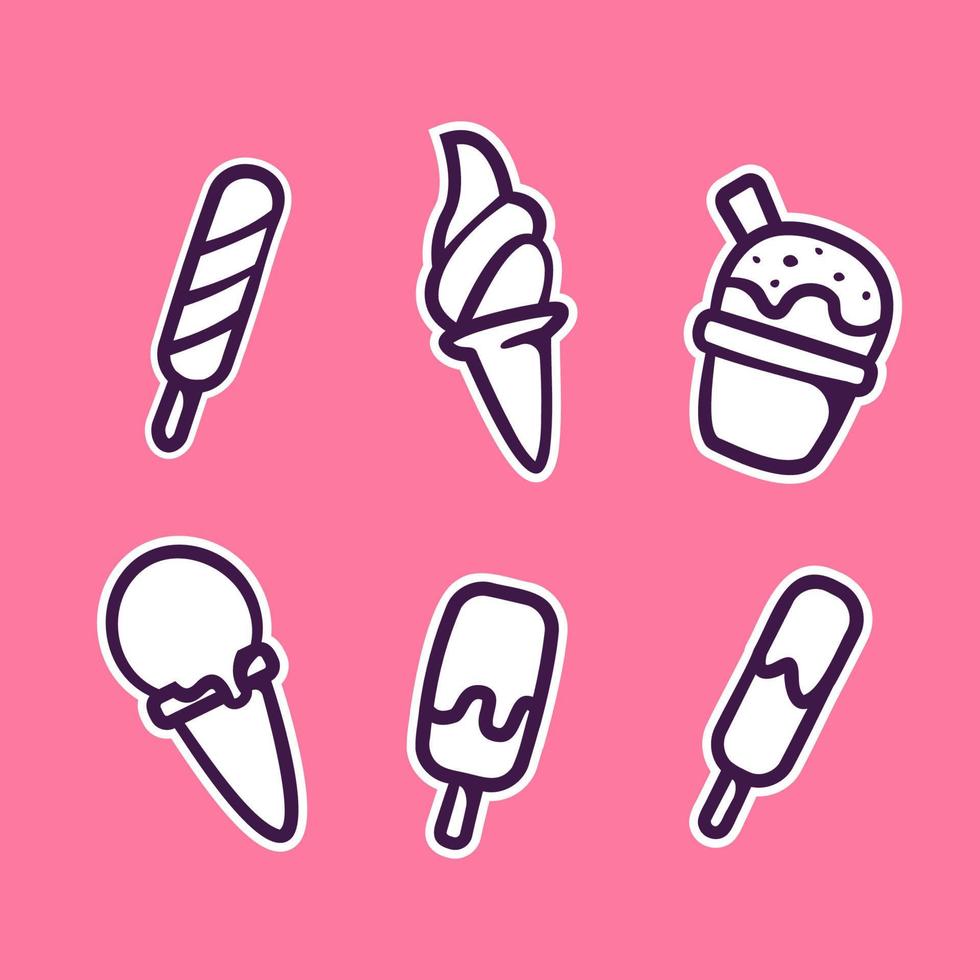 conjunto de helados doodle vector icono pegatina estilo de dibujo a mano ilustración vectorial