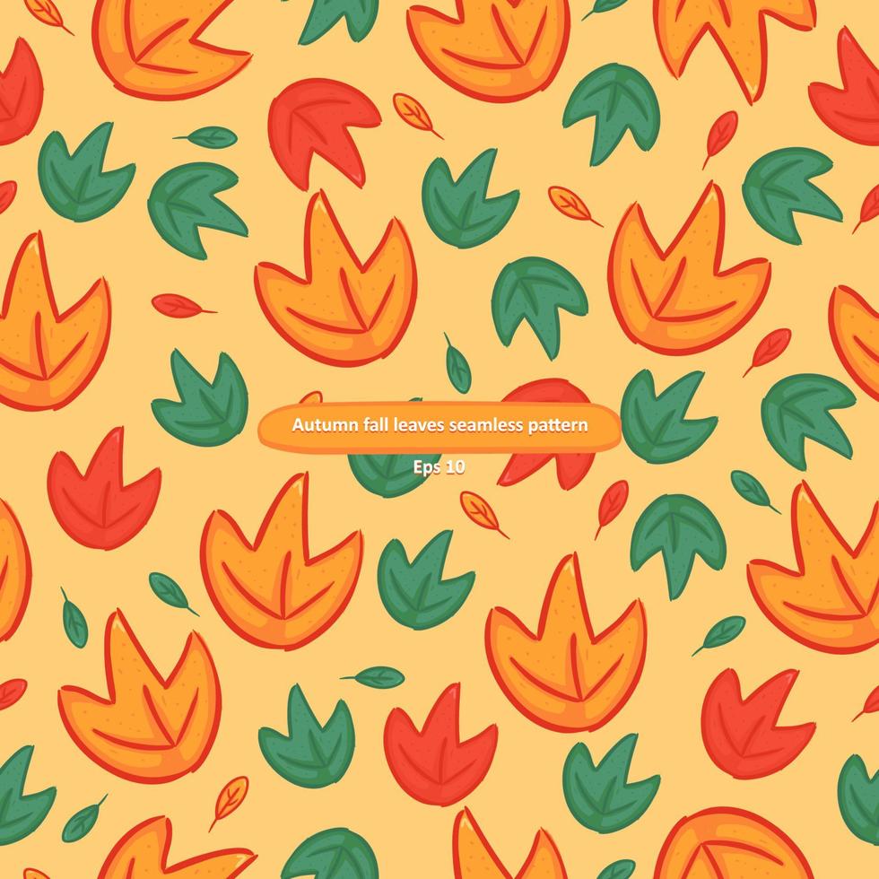 Cartoony autumn fall orange and green leaves foliage seamless pattern vector