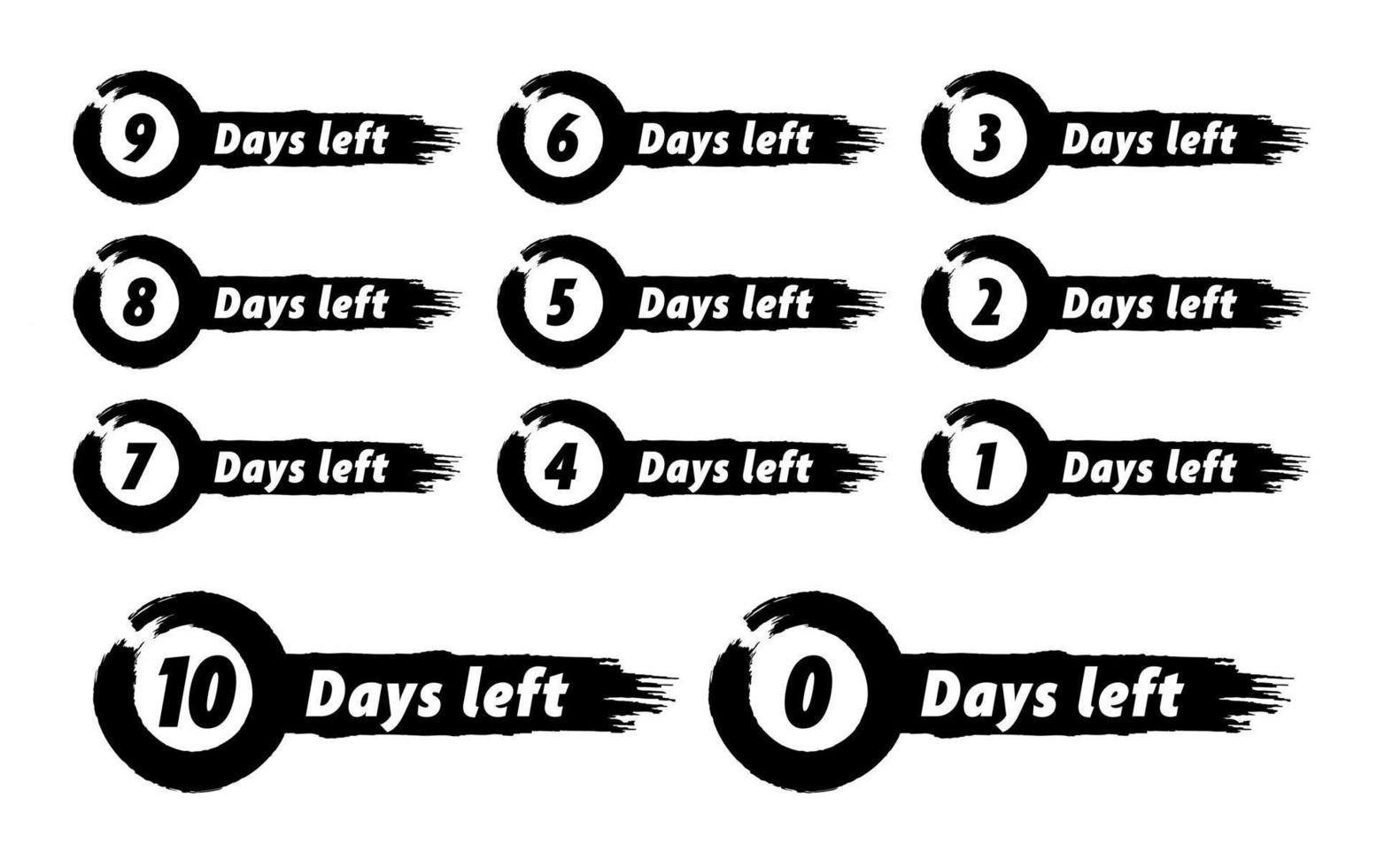 WebNumber 10 to 0 days left countdown with bold dry ink brush stroke vector