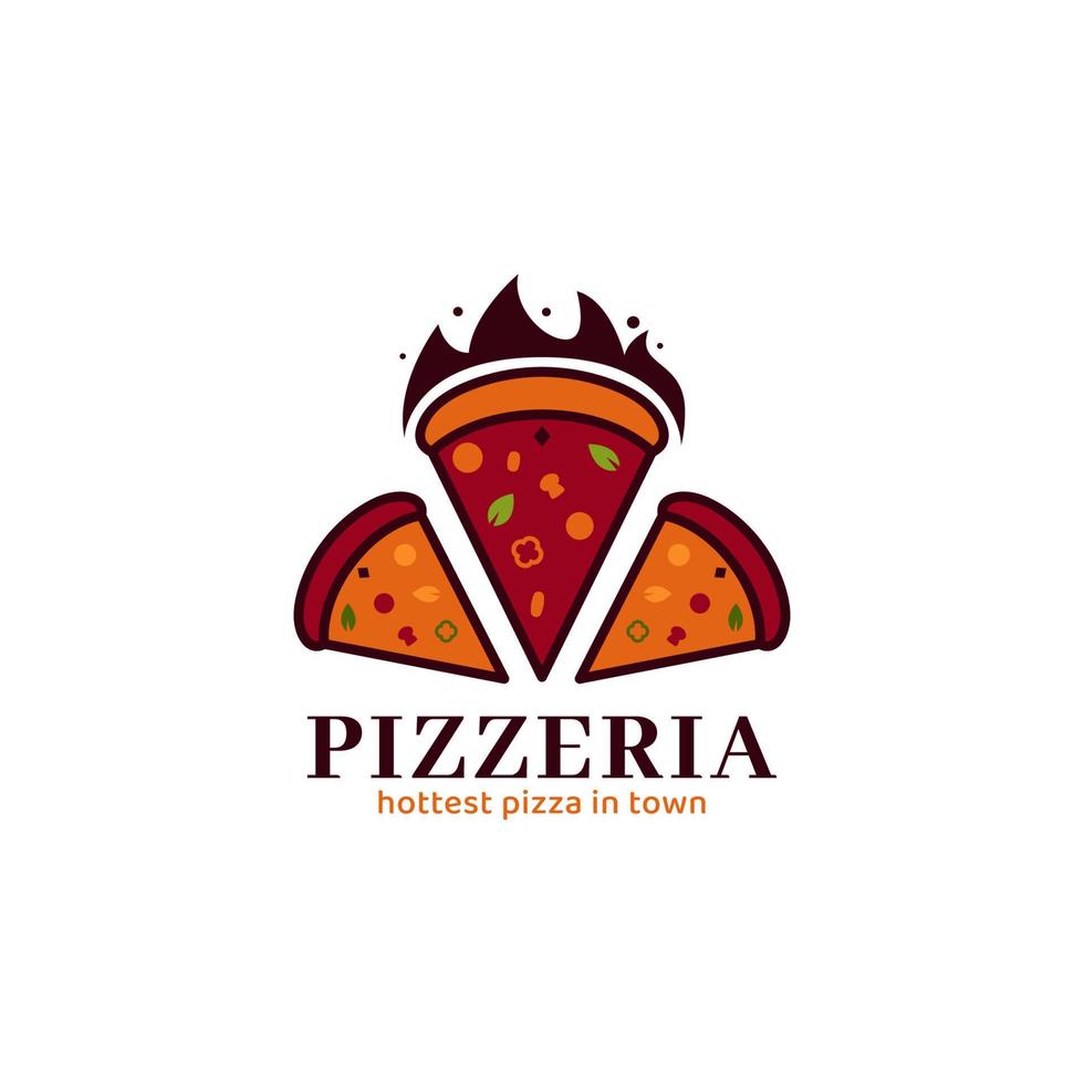 vector de símbolo de icono de logotipo de pizzería de pizza roja caliente para restaurante de comida de pizza