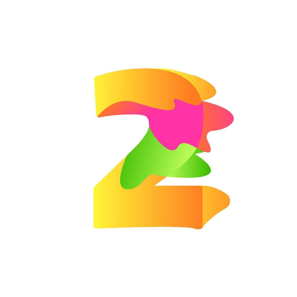 Number 2 character in fluid art style gradient illustration icon vector