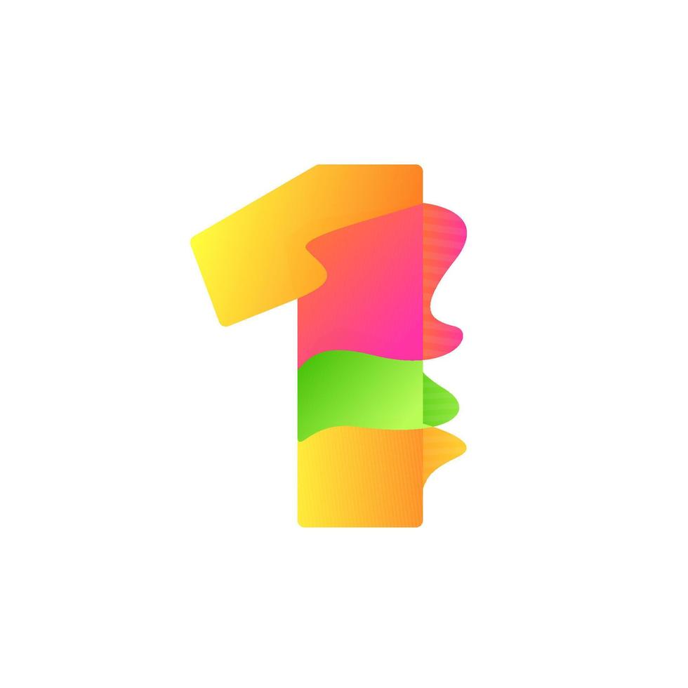 Number 1 character in fluid art style gradient illustration icon vector
