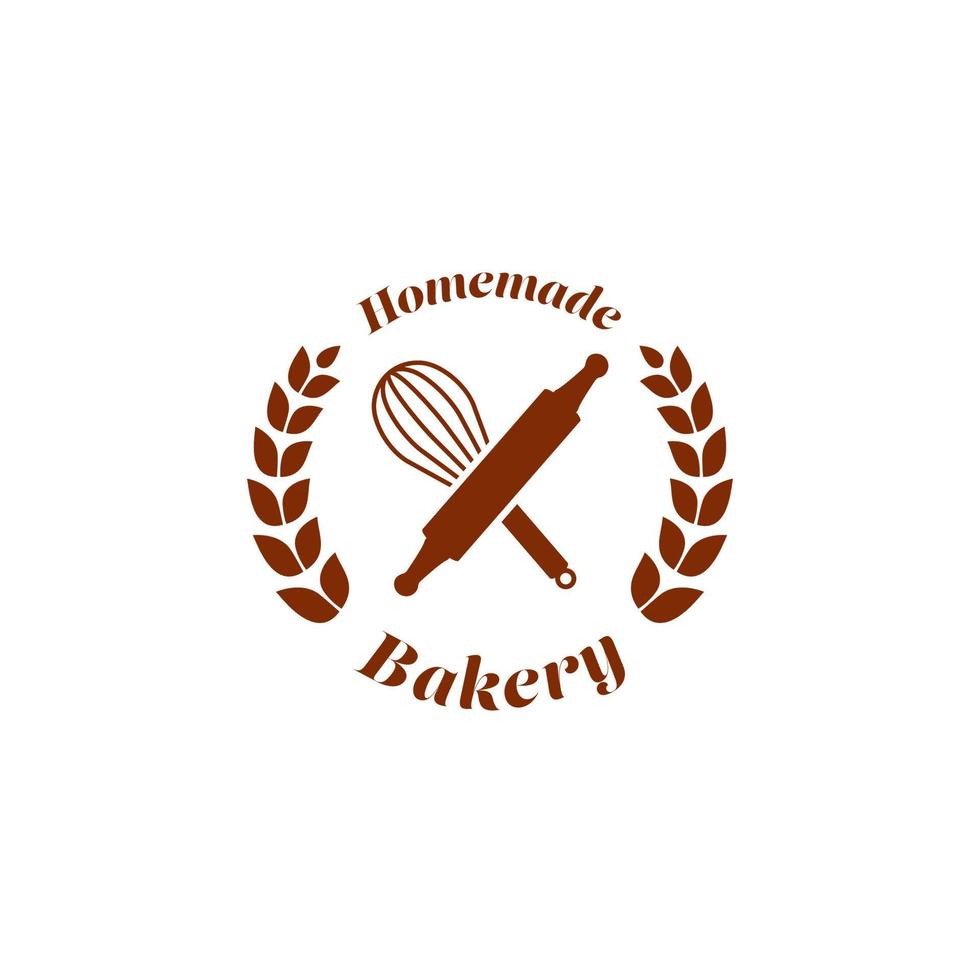 Homemade bakery bread shop store logo badge symbol with rolling pin and whisk icon element vector