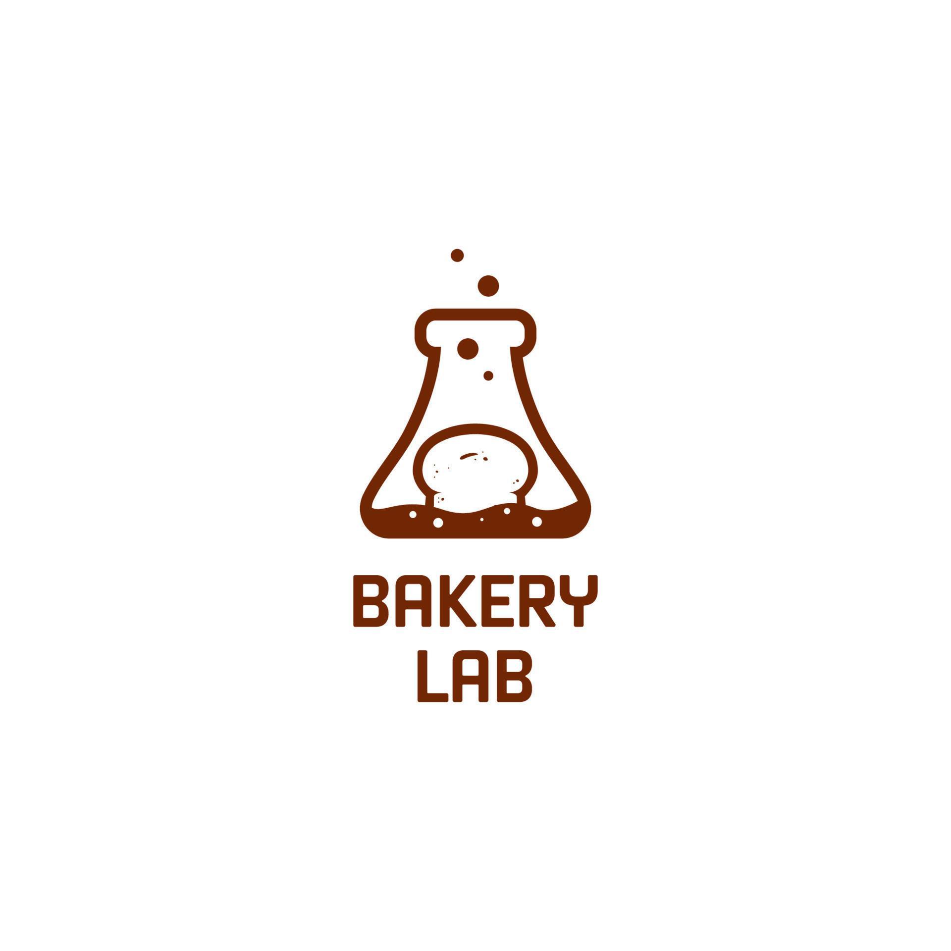 Bakery lab logo, bread bakery shop laboratory with chemical glass icon