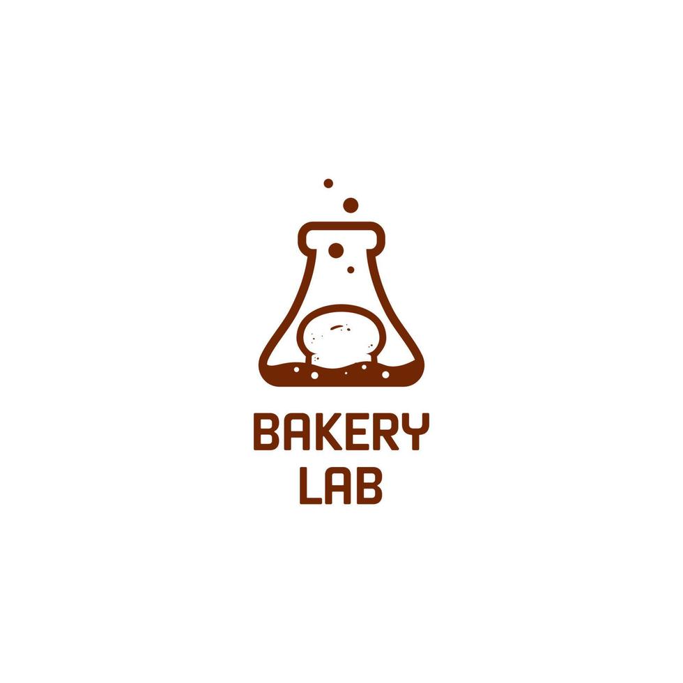 Bakery lab logo, bread bakery shop laboratory with chemical glass icon symbol vector