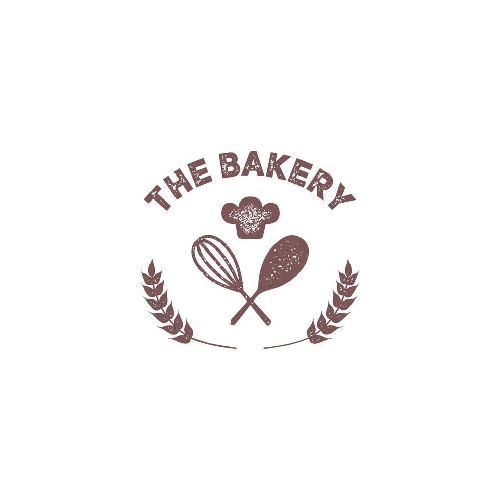 The bakery vintage badge emblem logo with stir and chef hat icon vector