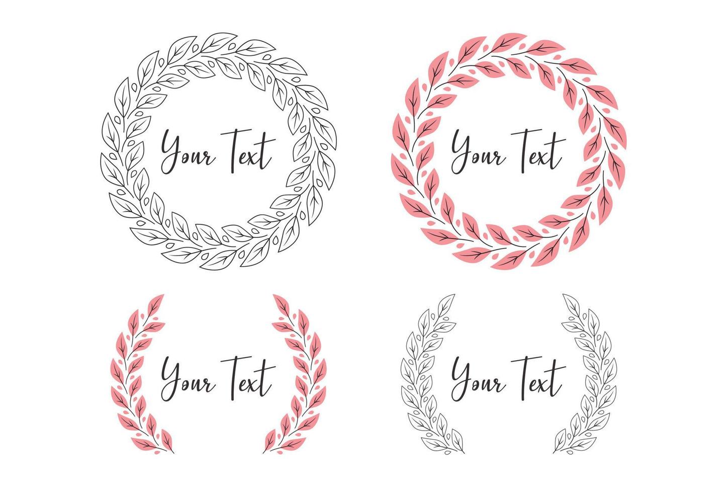 Pink Leaf flower foliage wreath laurel vector circle frame border monogram