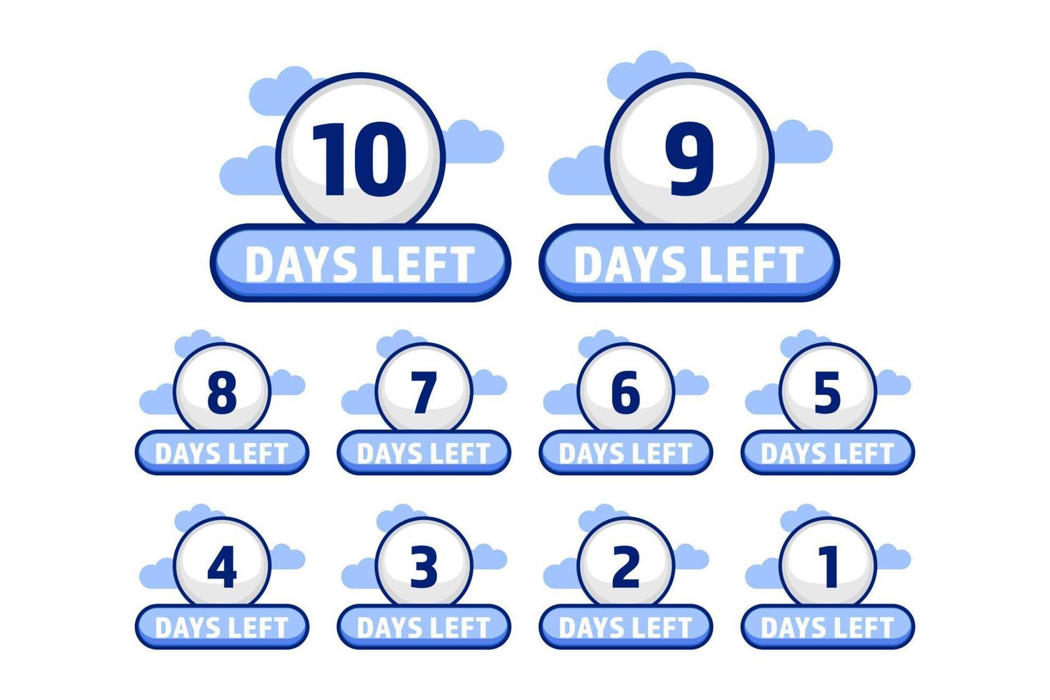 Number days left with note or date illustration set from number 9 until 0 or today vector