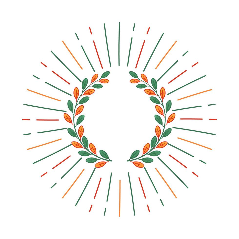 funny cartoon tree leaf wreath laurel hand drawing with sunburst vector