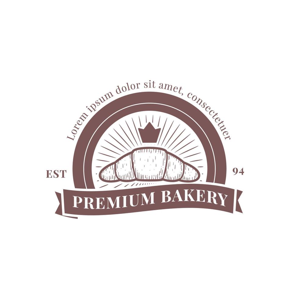 croissant premium royal king panadería logo insignia estilo vintage vector