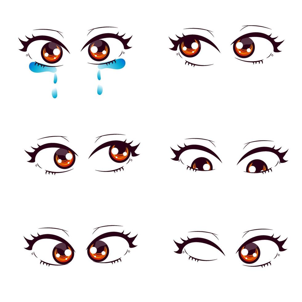 Premium vector l Set of cartoon eye anime style expressions. eyebrows are different. Contour drawing for manga. Hand drawn vector illustration isolated on a white background. royalty free