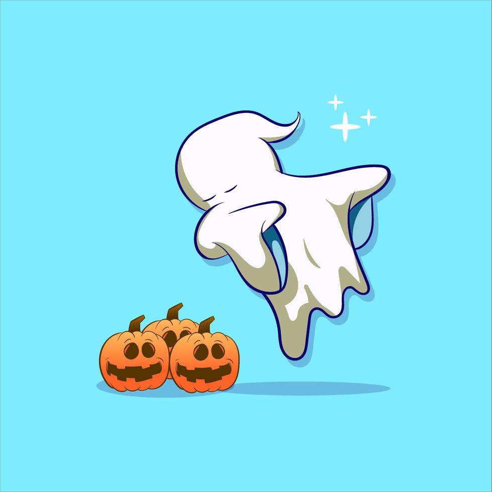 Halloween ghost and pumpkin with evil smile and cool moves. Vector clip art illustration with simple gradient. Each on a separate layer.