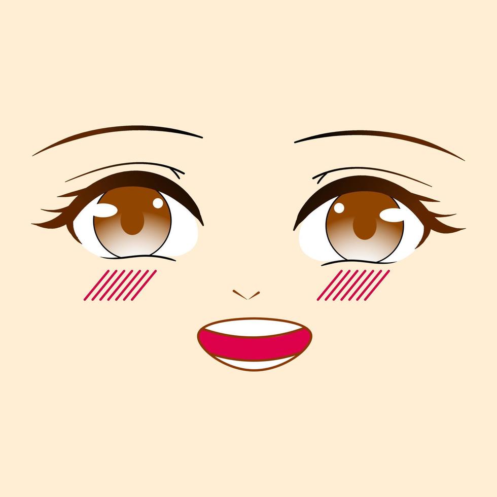 Premium Vector  Happy anime face manga style big blue eyes little nose  and kawaii mouth hand drawn illustration