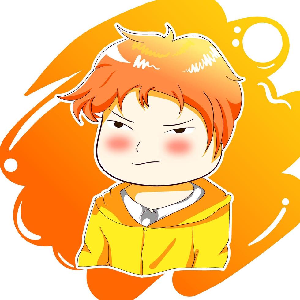 Premium vector l drawn vector of a cute boy anime character being cranky. stickers, royalty free.