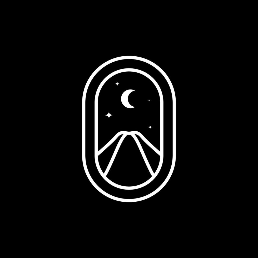 modern badge mountain night crescent logo design vector