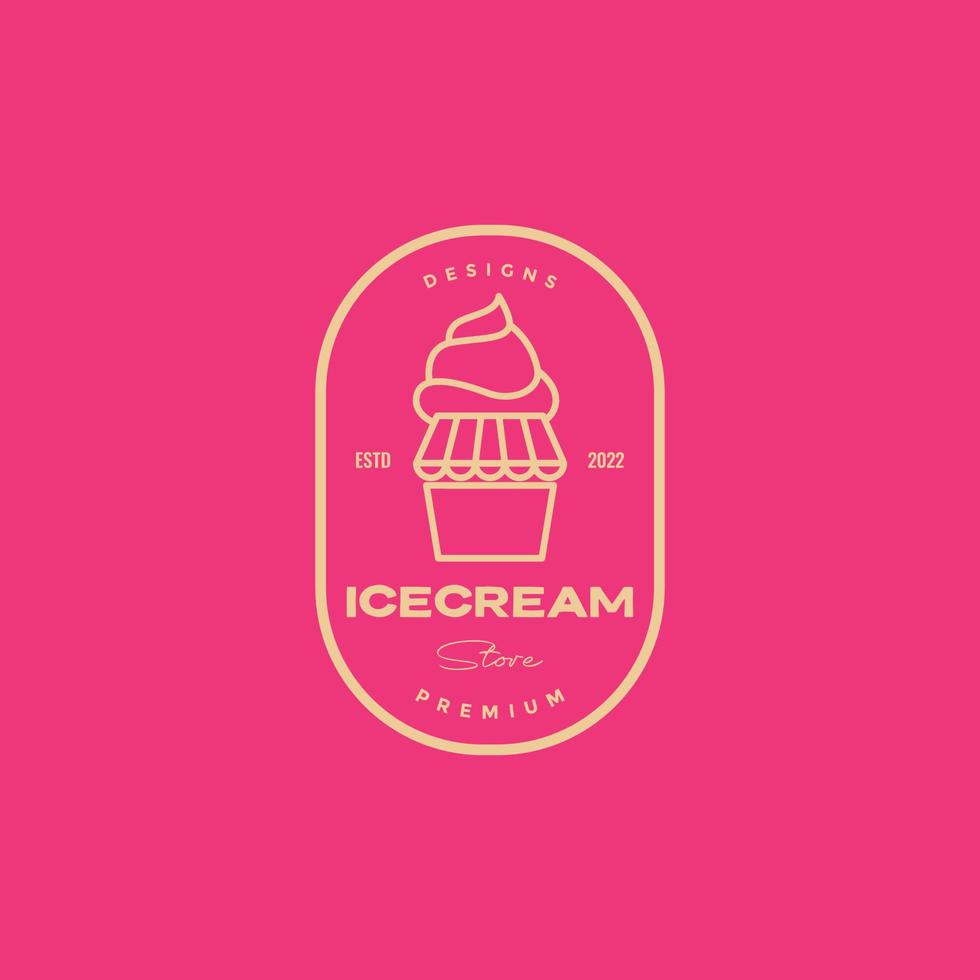 ice cream store with badge logo vector